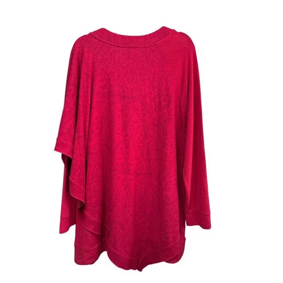 Soft Surroundings Womens Fuchsia Paisley Asymmetrical V-Neck Poncho Top Size 1X - Picture 5 of 8